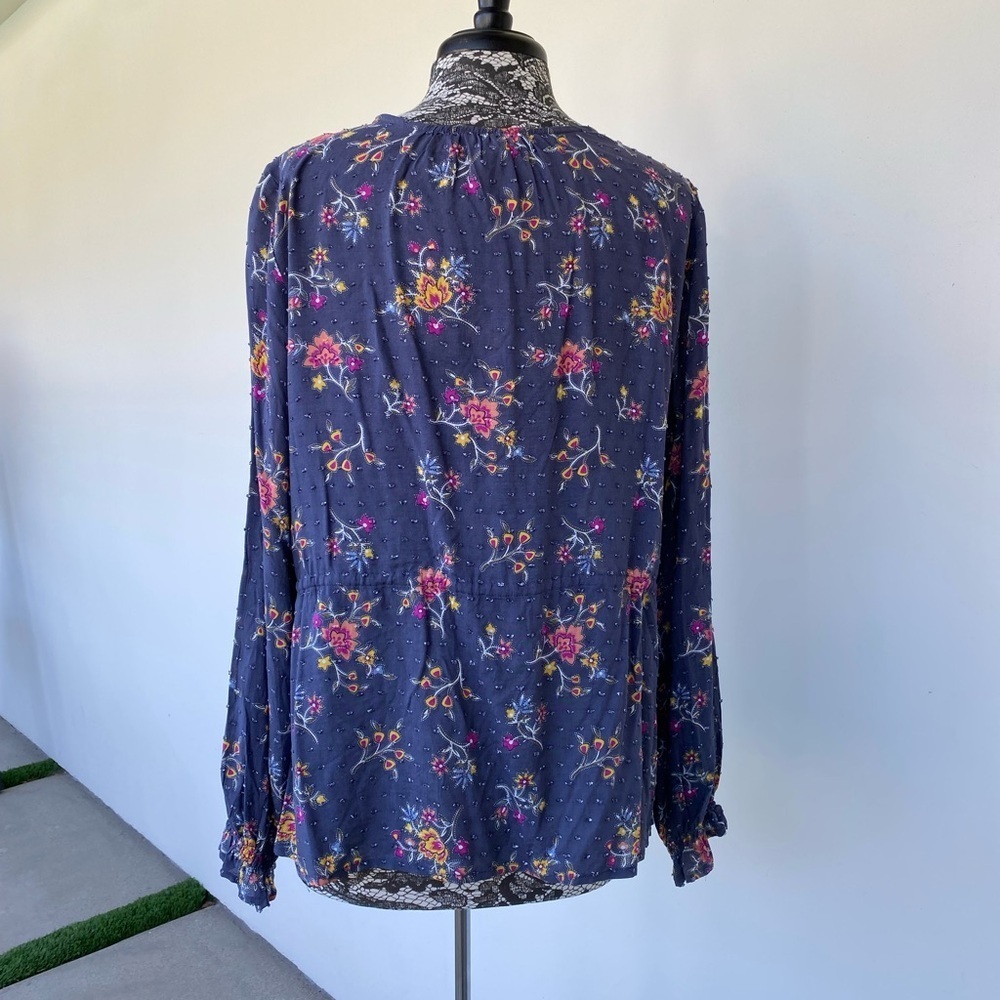 Blue Button-Up Blouse with multi colored Floral design by Caslon size XL - Picture 2 of 6